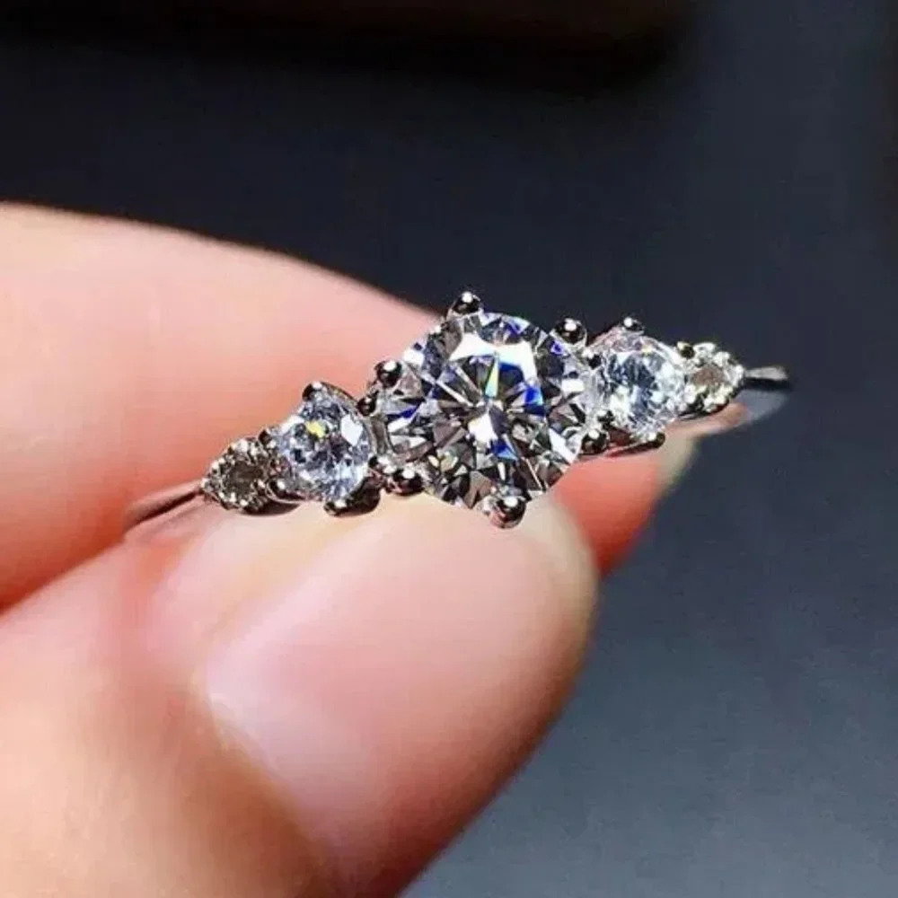 💥Engagement Anillos Pure Round CZSilver PlatedWedding UNVN12063